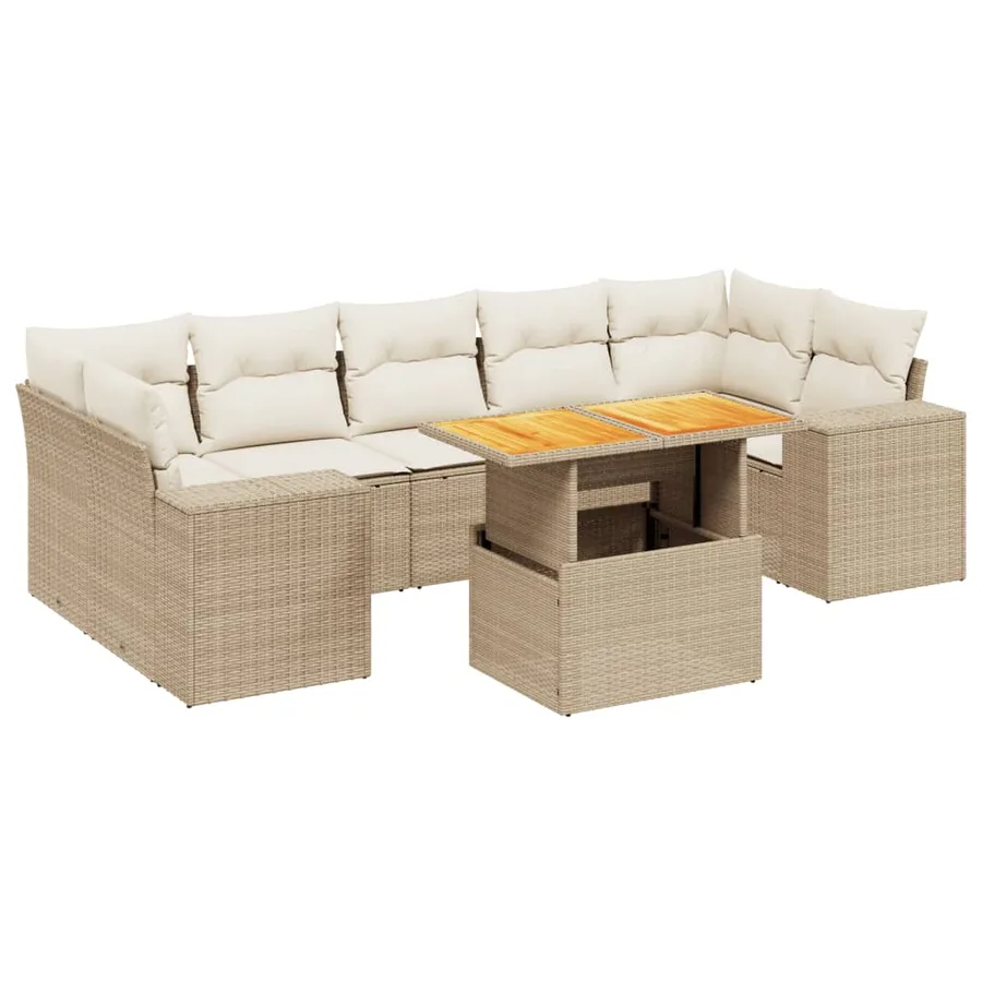 Salon de jardin avec coussins 8 pcs beige résine tressée - 2