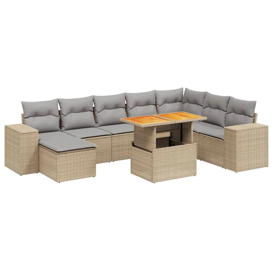 Salon de jardin avec coussins 9 pcs beige résine tressée - 2