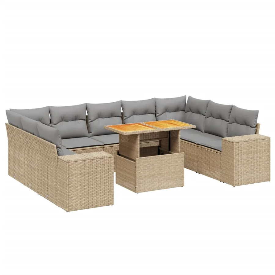 Salon de jardin avec coussins 10 pcs beige résine tressée - 2