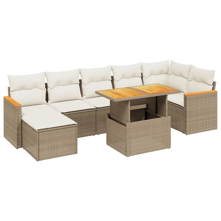 Salon de jardin avec coussins 8 pcs beige résine tressée - 2