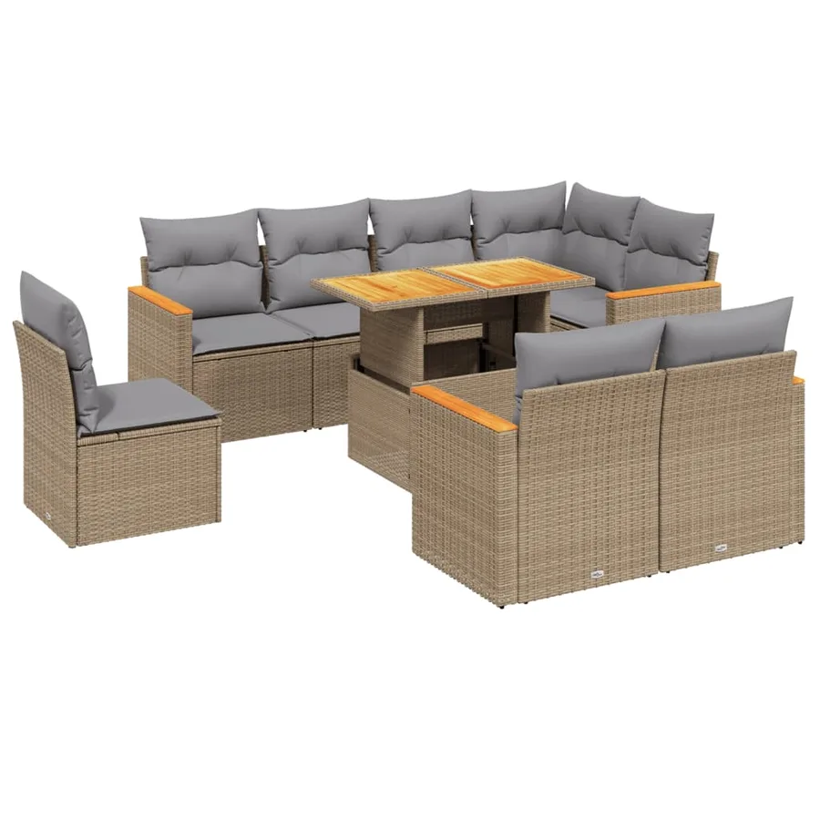 Salon de jardin avec coussins 9 pcs beige résine tressée - 2