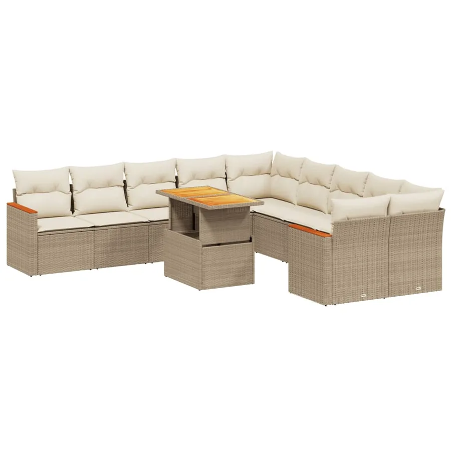 Salon de jardin 11 pcs avec coussins beige résine tressée - 2