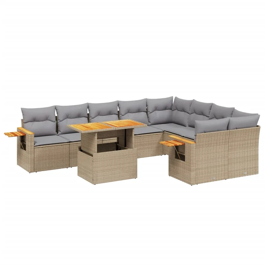 Salon de jardin avec coussins 10 pcs beige résine tressée - 2