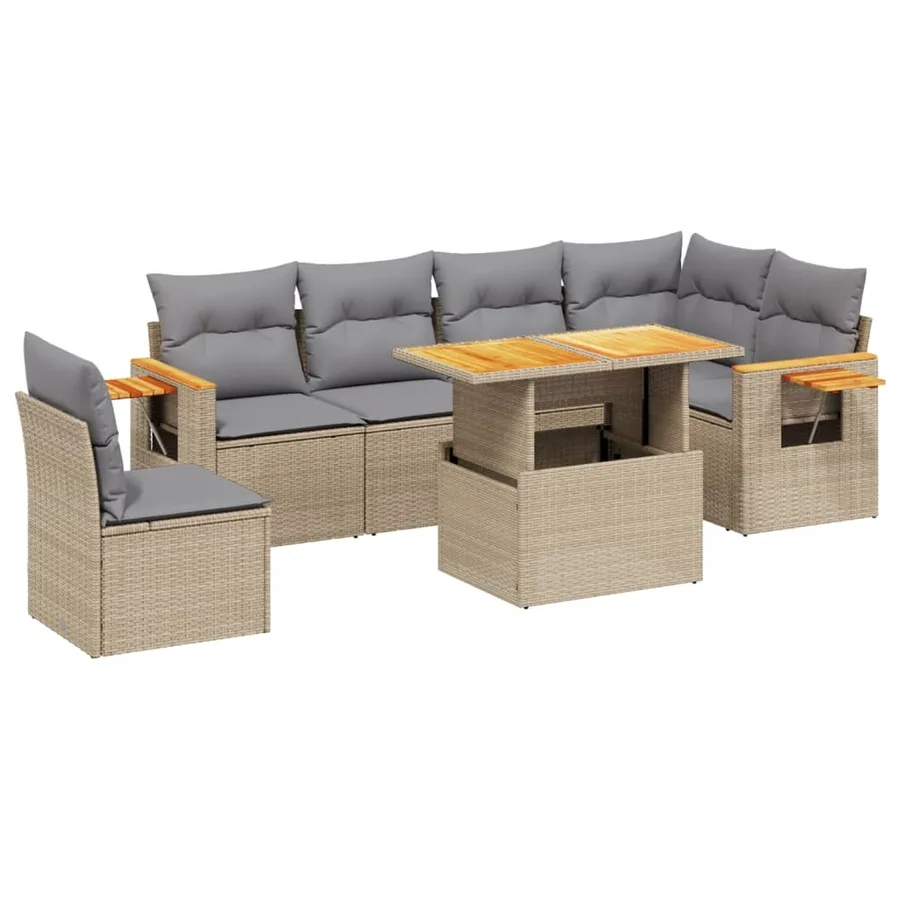 Salon de jardin avec coussins 7 pcs beige résine tressée - 2