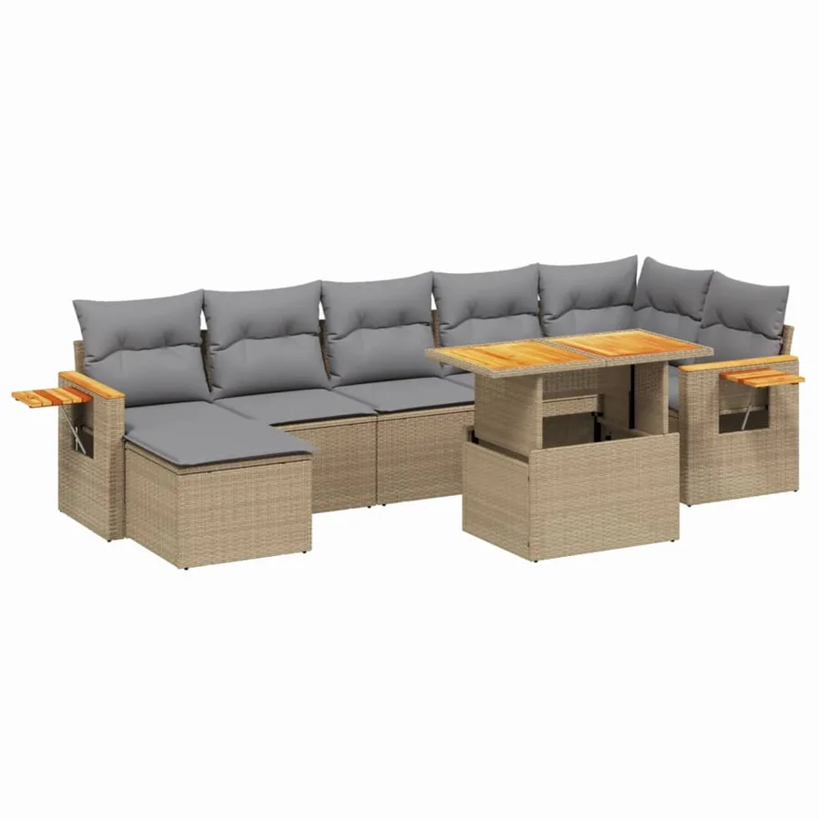 Salon de jardin avec coussins 8 pcs beige résine tressée - 2