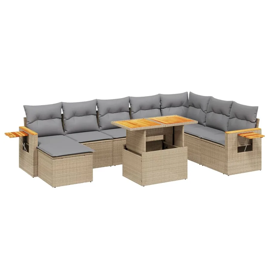 Salon de jardin avec coussins 9 pcs beige résine tressée - 2