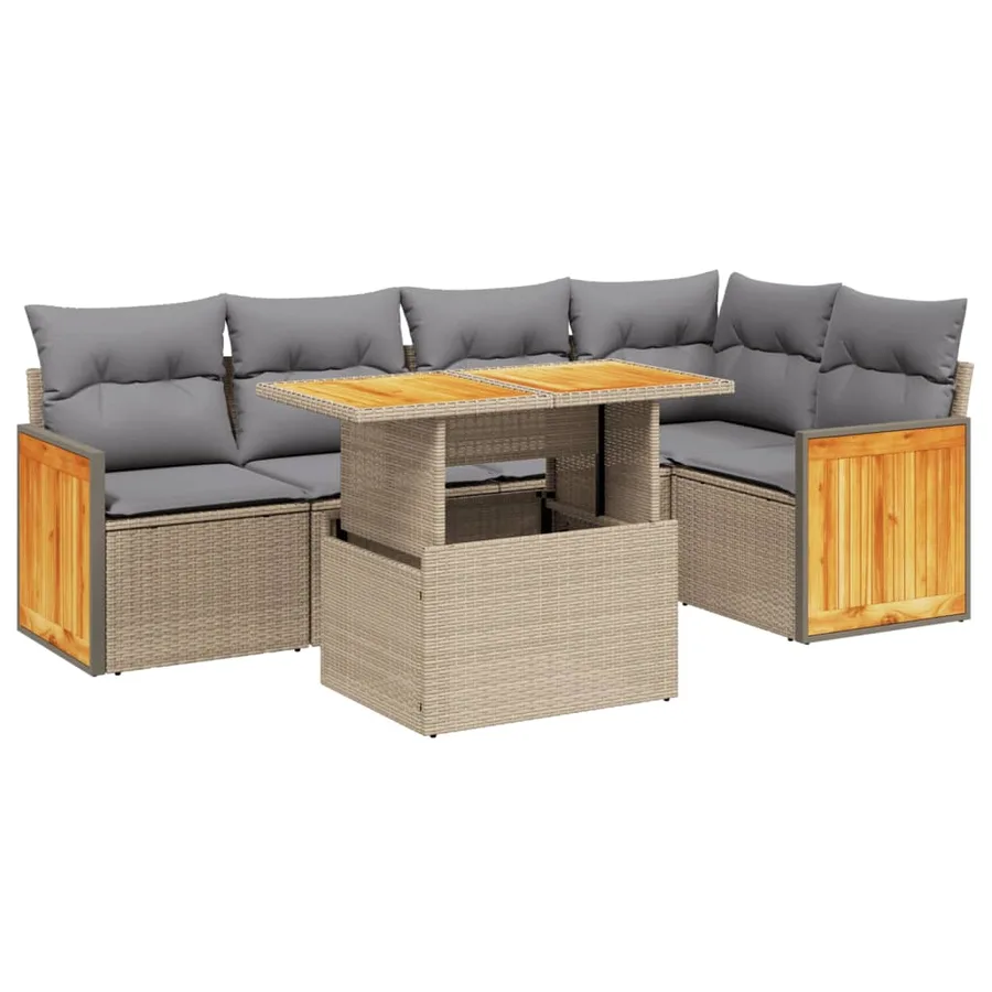 Salon de jardin avec coussins 6 pcs beige résine tressée - 2