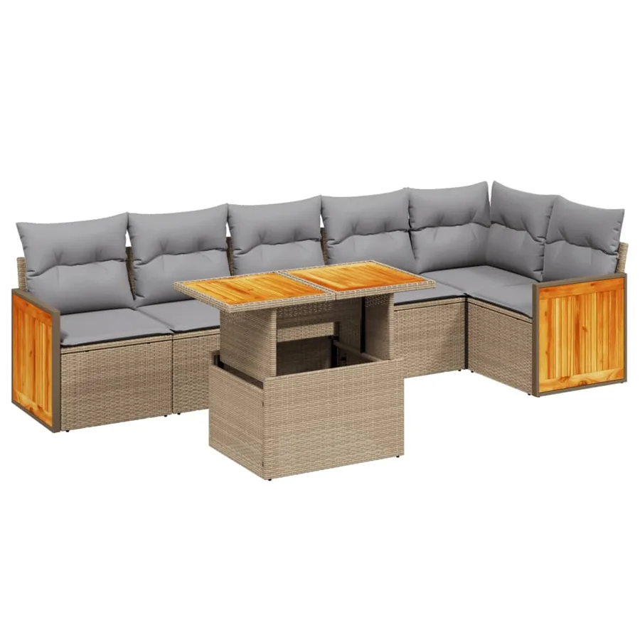 Salon de jardin avec coussins 7 pcs beige résine tressée - 2