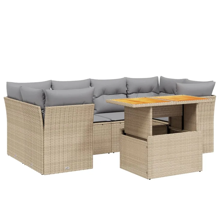 Salon de jardin avec coussins 7 pcs beige résine tressée - 2