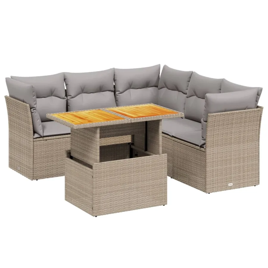 Salon de jardin avec coussins 5 pcs beige résine tressée - 2