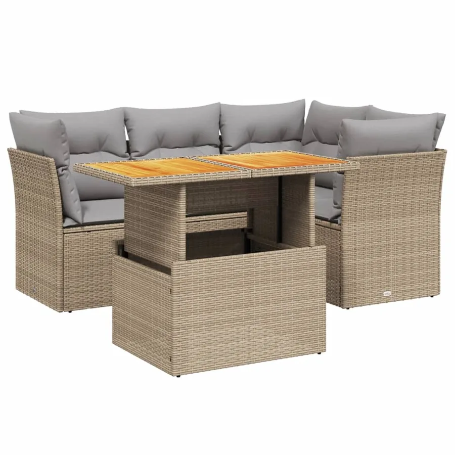 Salon de jardin avec coussins 5 pcs beige résine tressée - 2