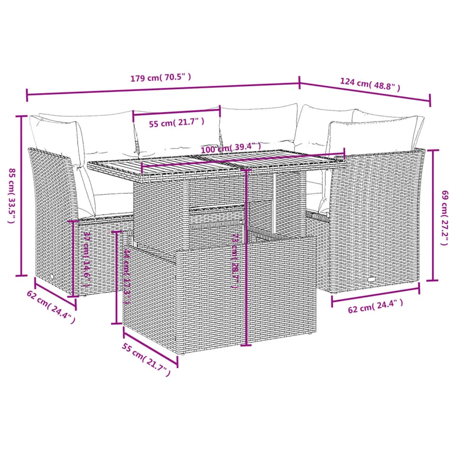 Salon de jardin avec coussins 5 pcs beige résine tressée - 3