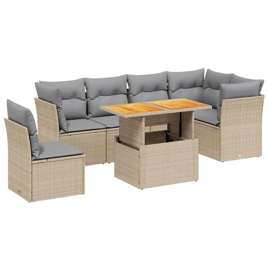 Salon de jardin avec coussins 7 pcs beige résine tressée - 2