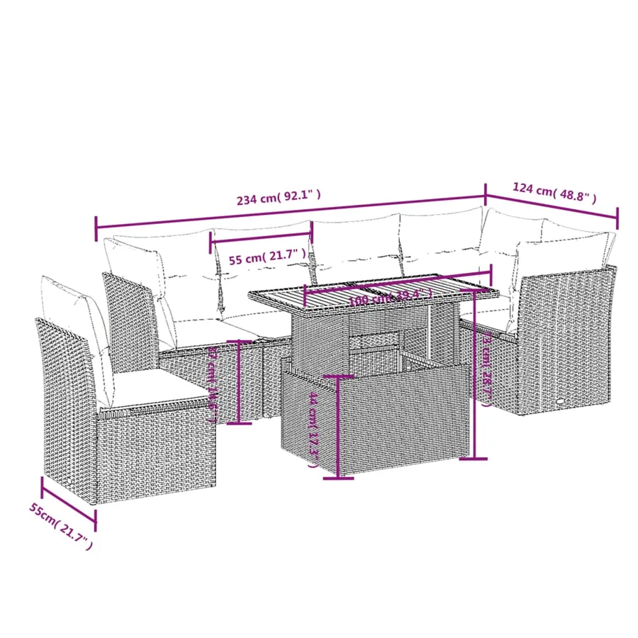 Salon de jardin avec coussins 7 pcs beige résine tressée - 3