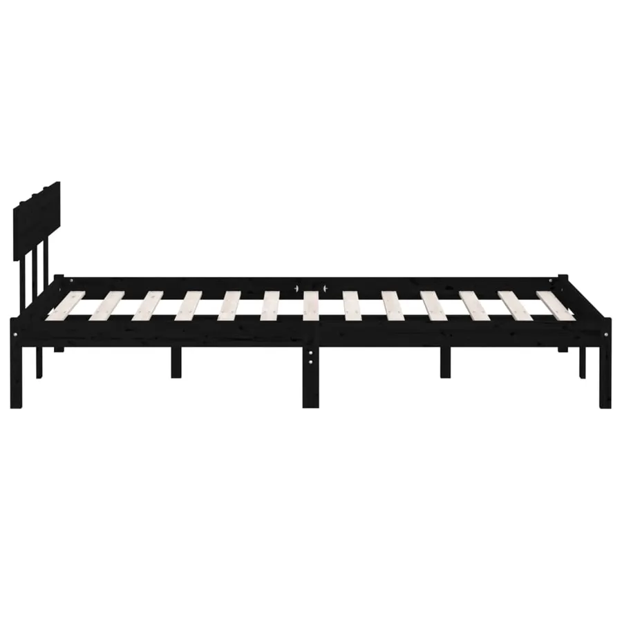 Cadre de lit sans matelas noir bois massif 140x190 cm - 5