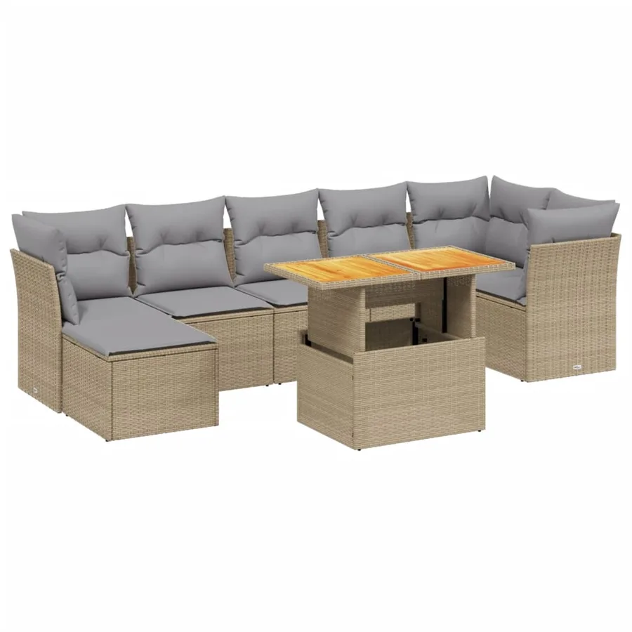 Salon de jardin avec coussins 8 pcs beige résine tressée - 2