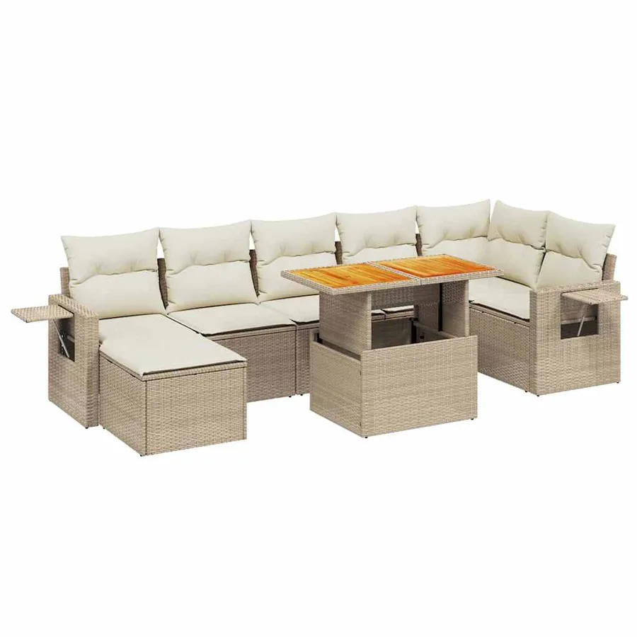 Salon de jardin avec coussins 8 pcs beige résine tressée - 2