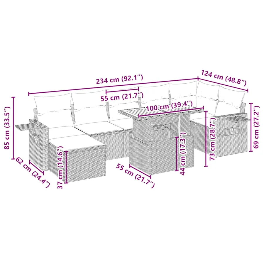 Salon de jardin avec coussins 8 pcs beige résine tressée - 4