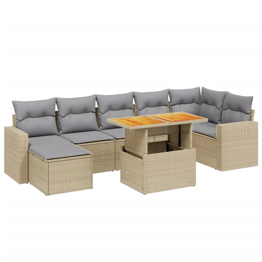 Salon de jardin avec coussins 8 pcs beige résine tressée - 2