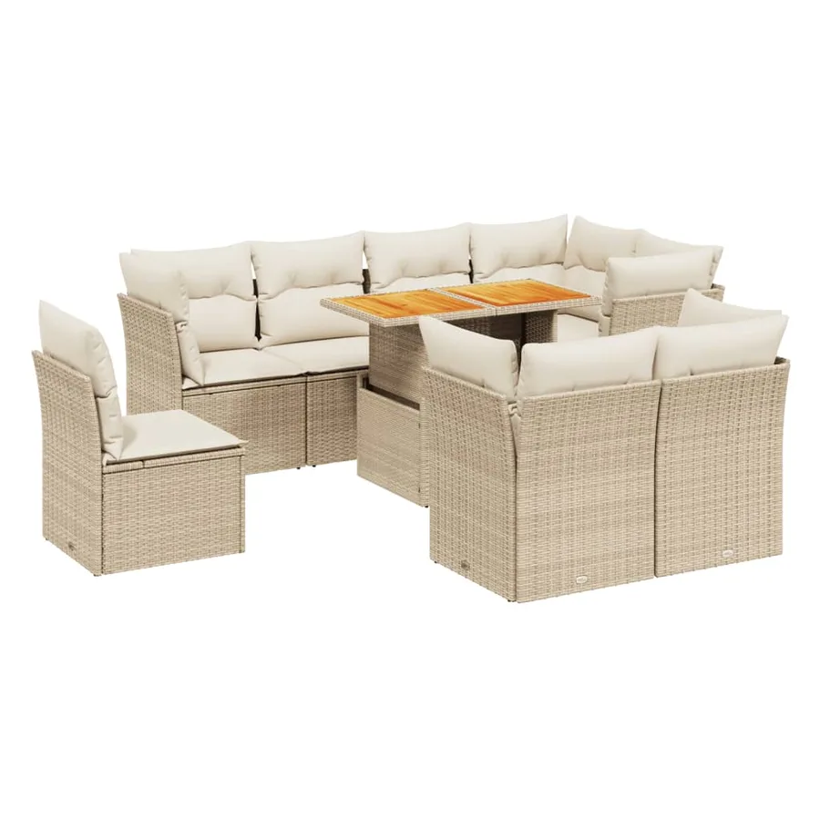 Salon de jardin avec coussins 9 pcs beige résine tressée - 2