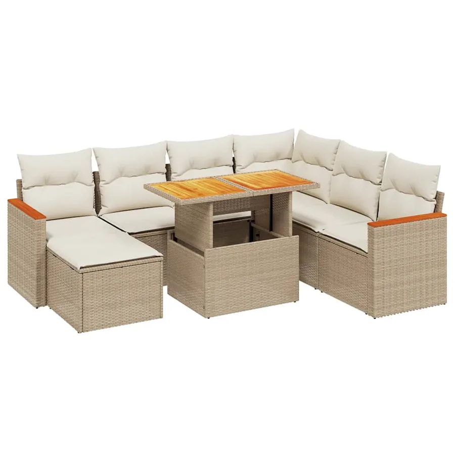 Salon de jardin avec coussins 8 pcs beige résine tressée - 2