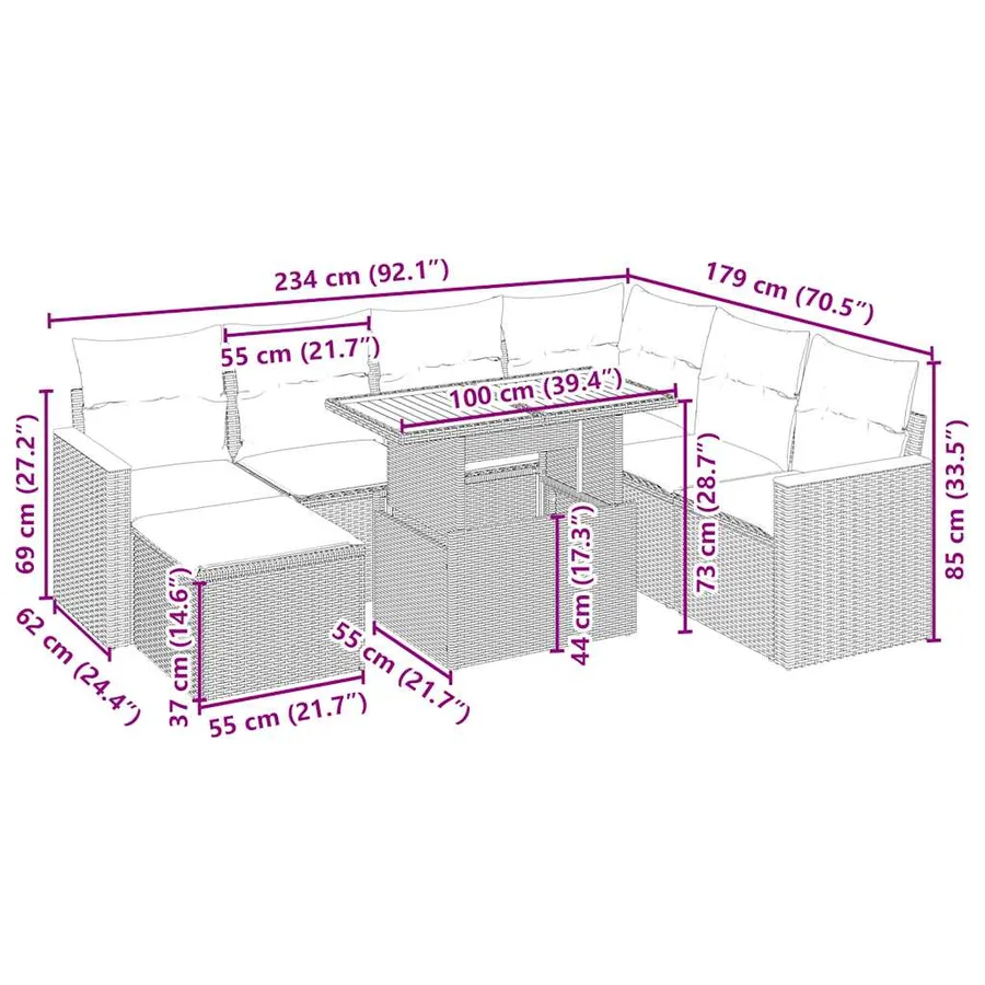 Salon de jardin avec coussins 8 pcs beige résine tressée - 4