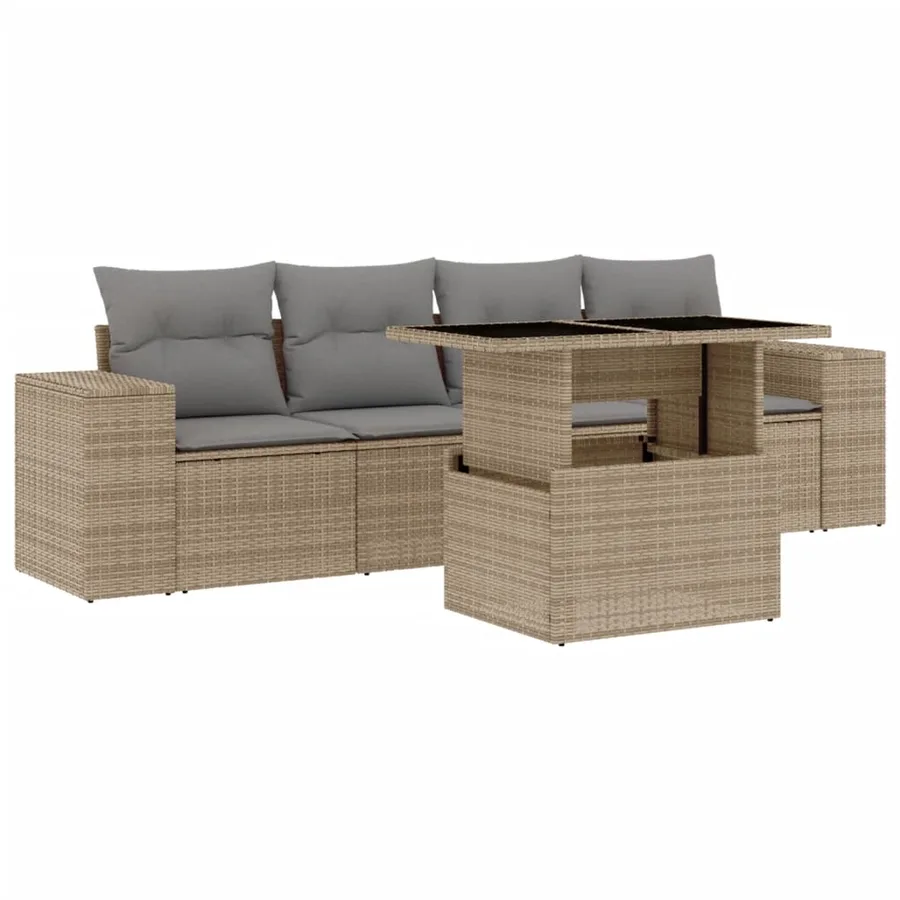 Salon de jardin avec coussins 5 pcs beige résine tressée - 2