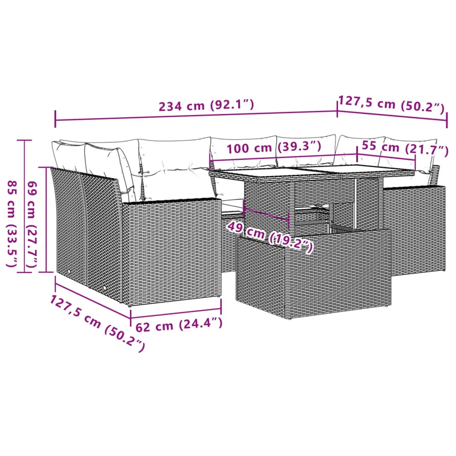 Salon de jardin avec coussins 7 pcs beige résine tressée - 10