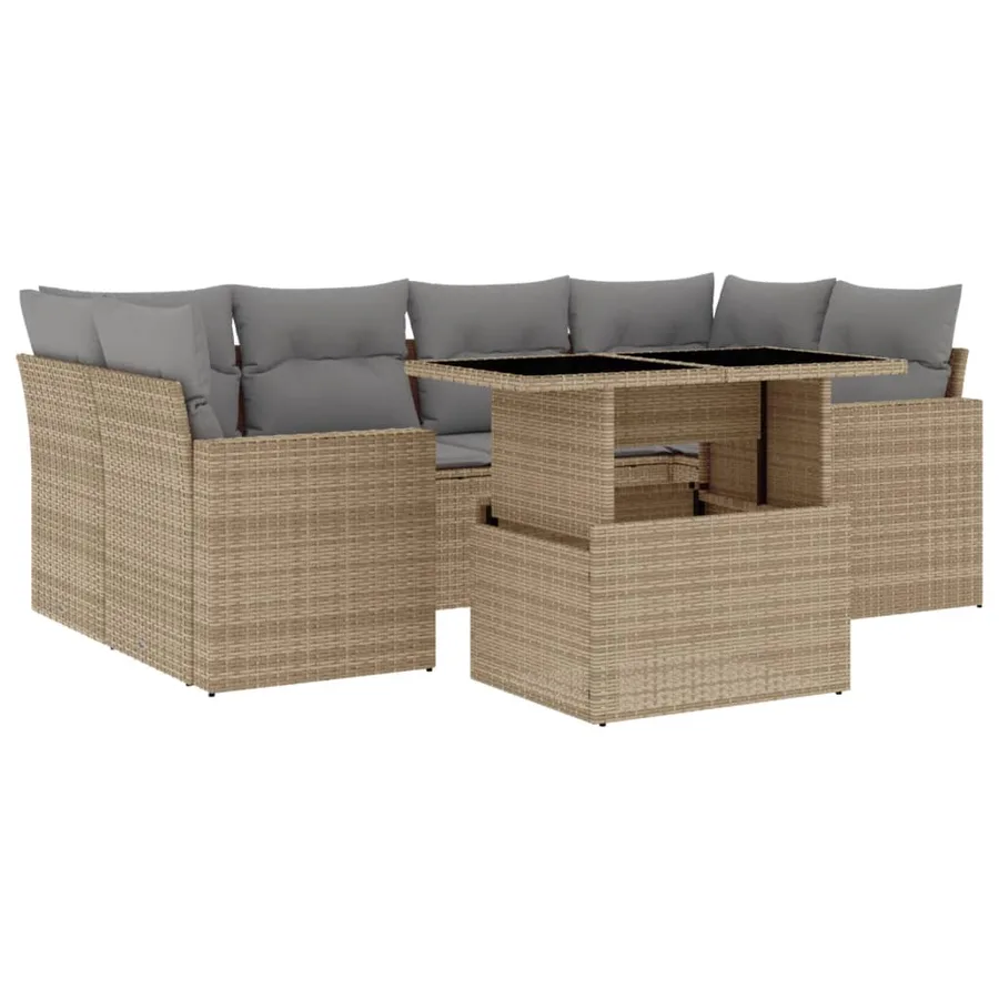 Salon de jardin avec coussins 7 pcs beige résine tressée - 2