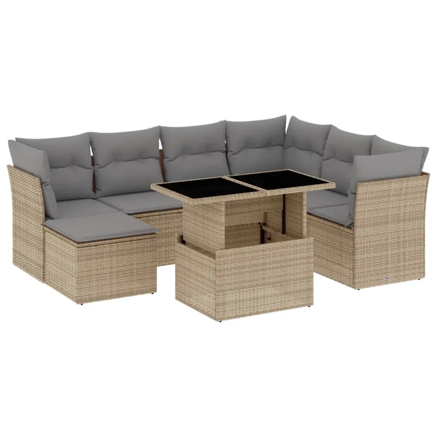 Salon de jardin avec coussins 8 pcs beige résine tressée - 2