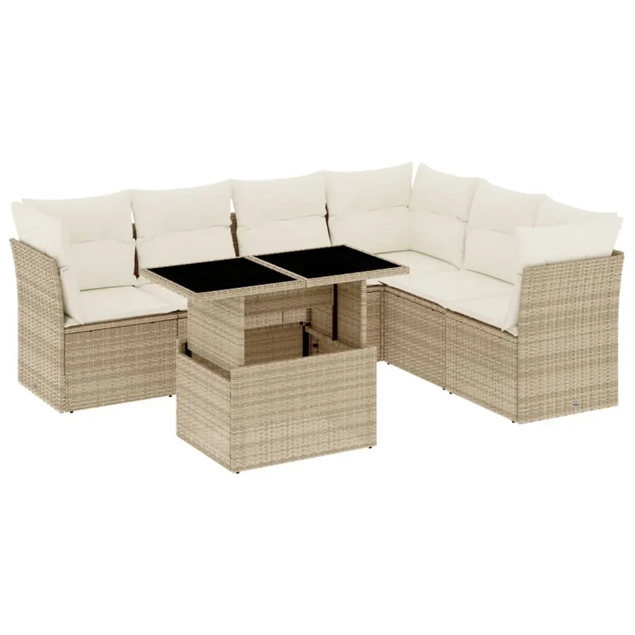Salon de jardin avec coussins 7 pcs beige résine tressée - 2