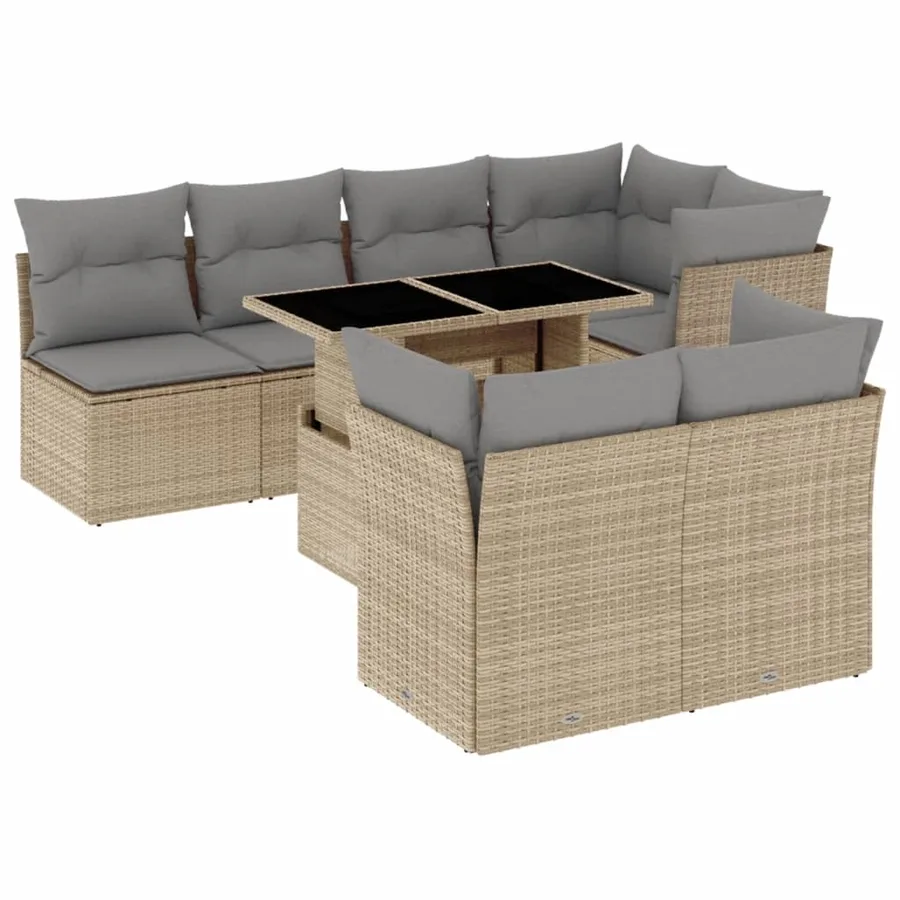 Salon de jardin avec coussins 8 pcs beige résine tressée - 2