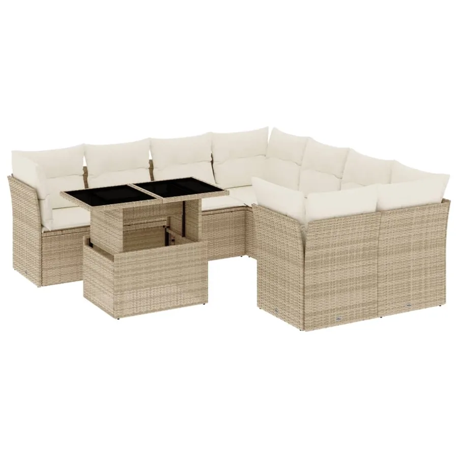Salon de jardin avec coussins 9 pcs beige résine tressée - 2