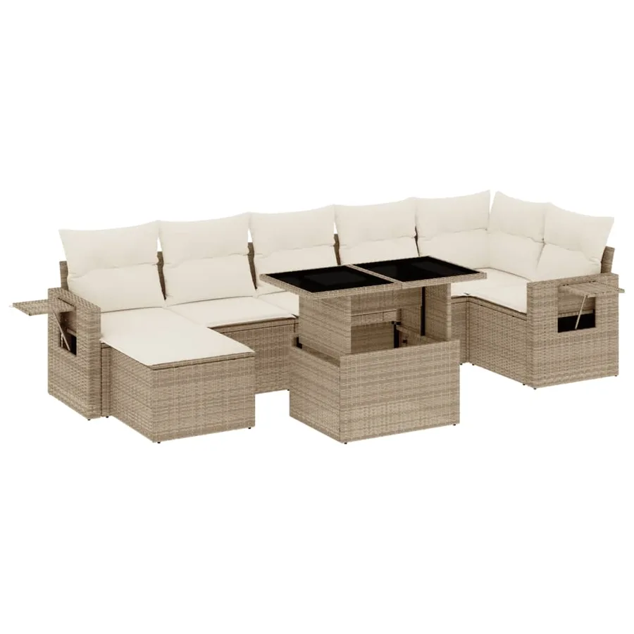 Salon de jardin avec coussins 8 pcs beige résine tressée - 2