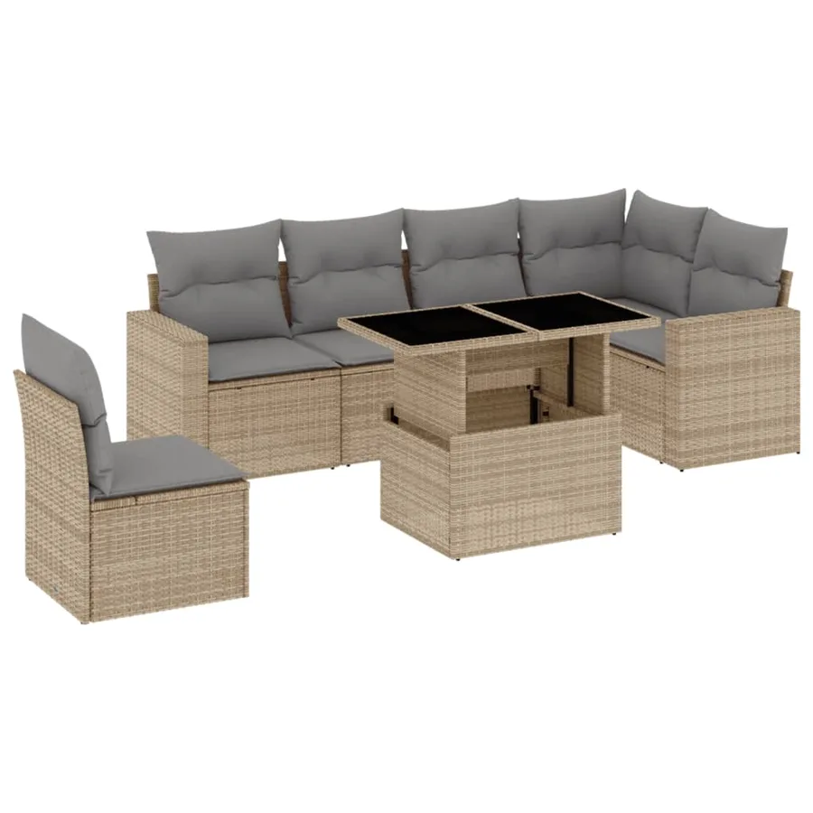 Salon de jardin avec coussins 7 pcs beige résine tressée - 2