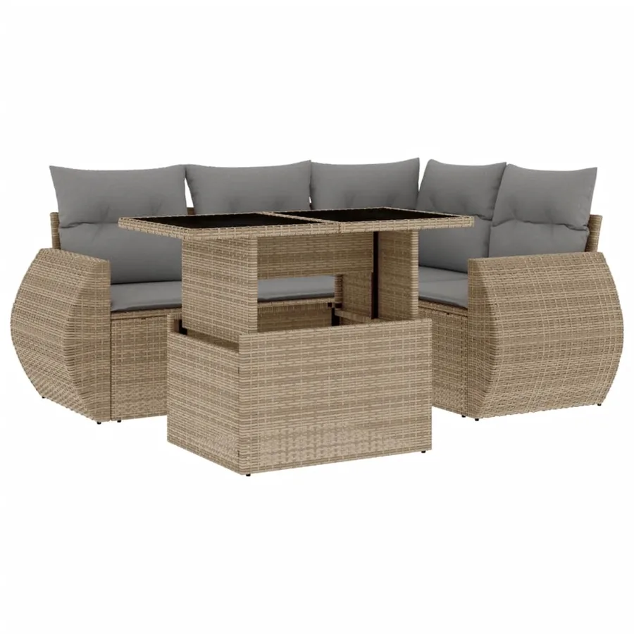 Salon de jardin avec coussins 5 pcs beige résine tressée - 2
