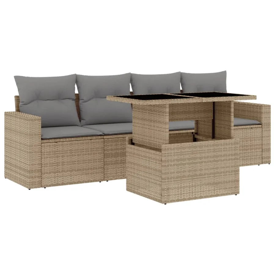 Salon de jardin avec coussins 5 pcs beige résine tressée - 2