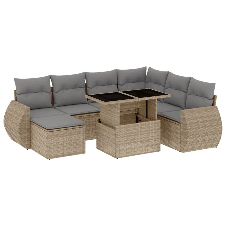 Salon de jardin avec coussins 8 pcs beige résine tressée - 2