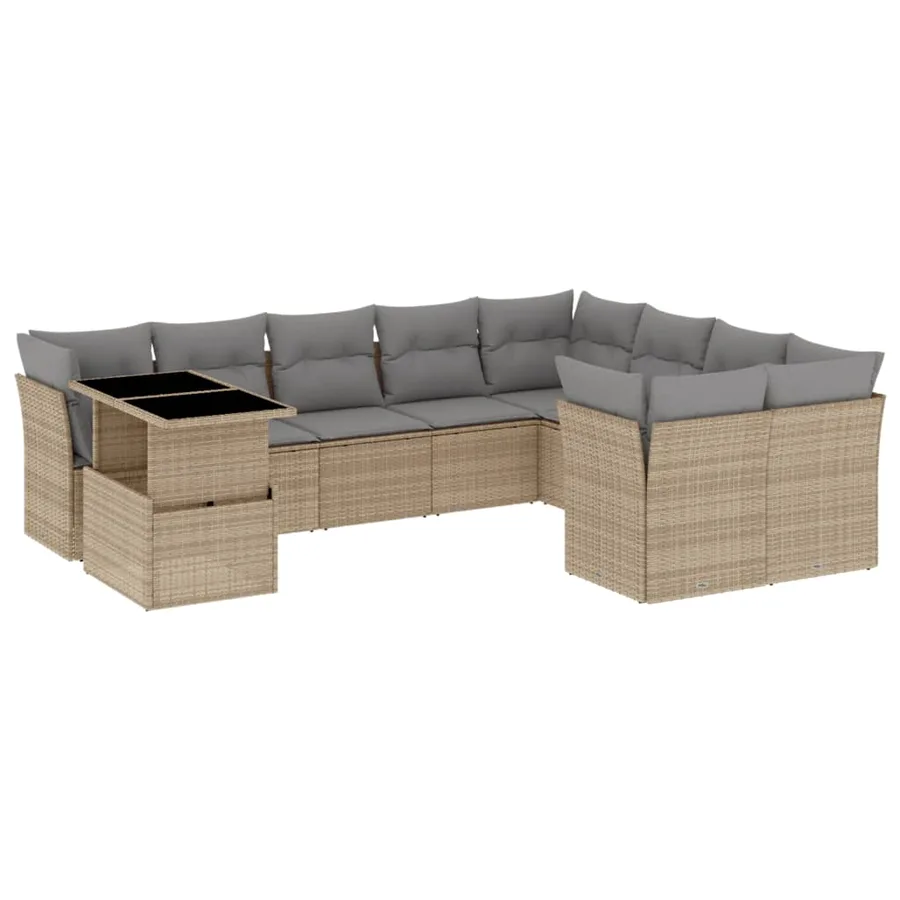 Salon de jardin avec coussins 10 pcs beige résine tressée - 2