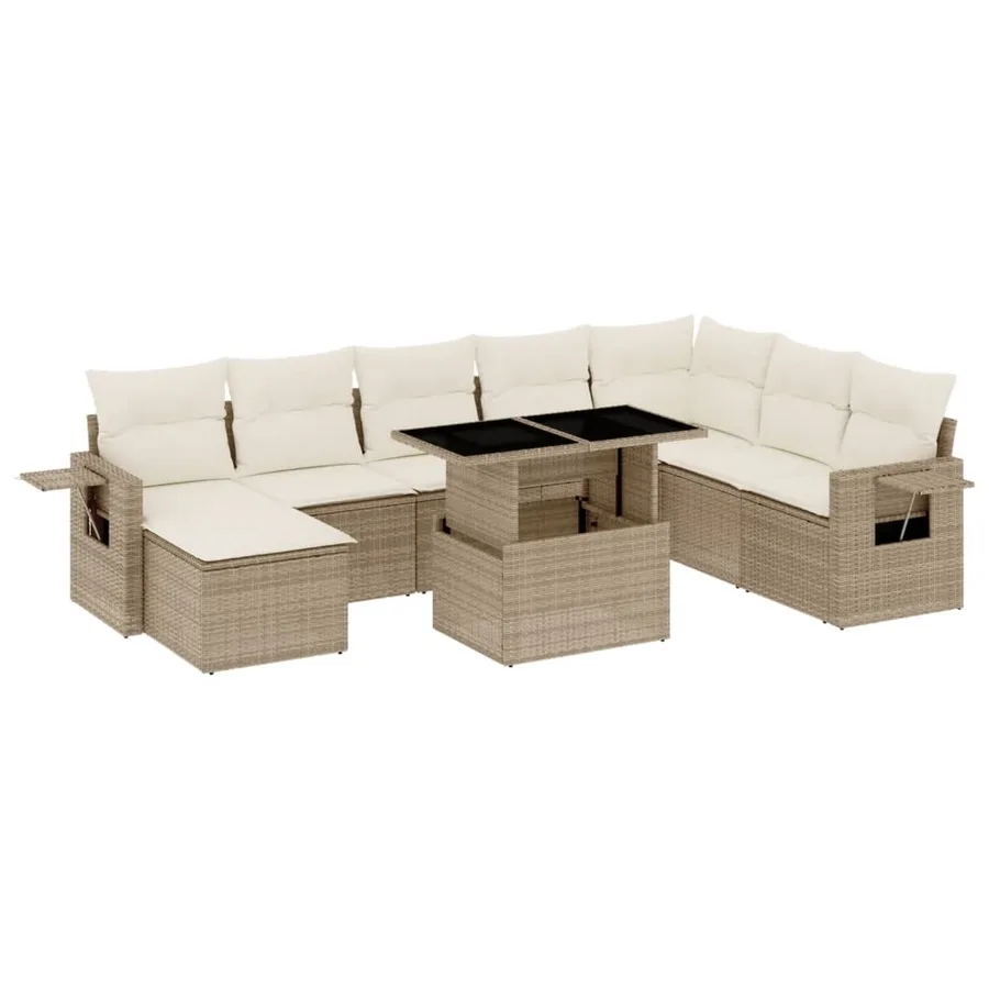 Salon de jardin avec coussins 9 pcs beige résine tressée - 2