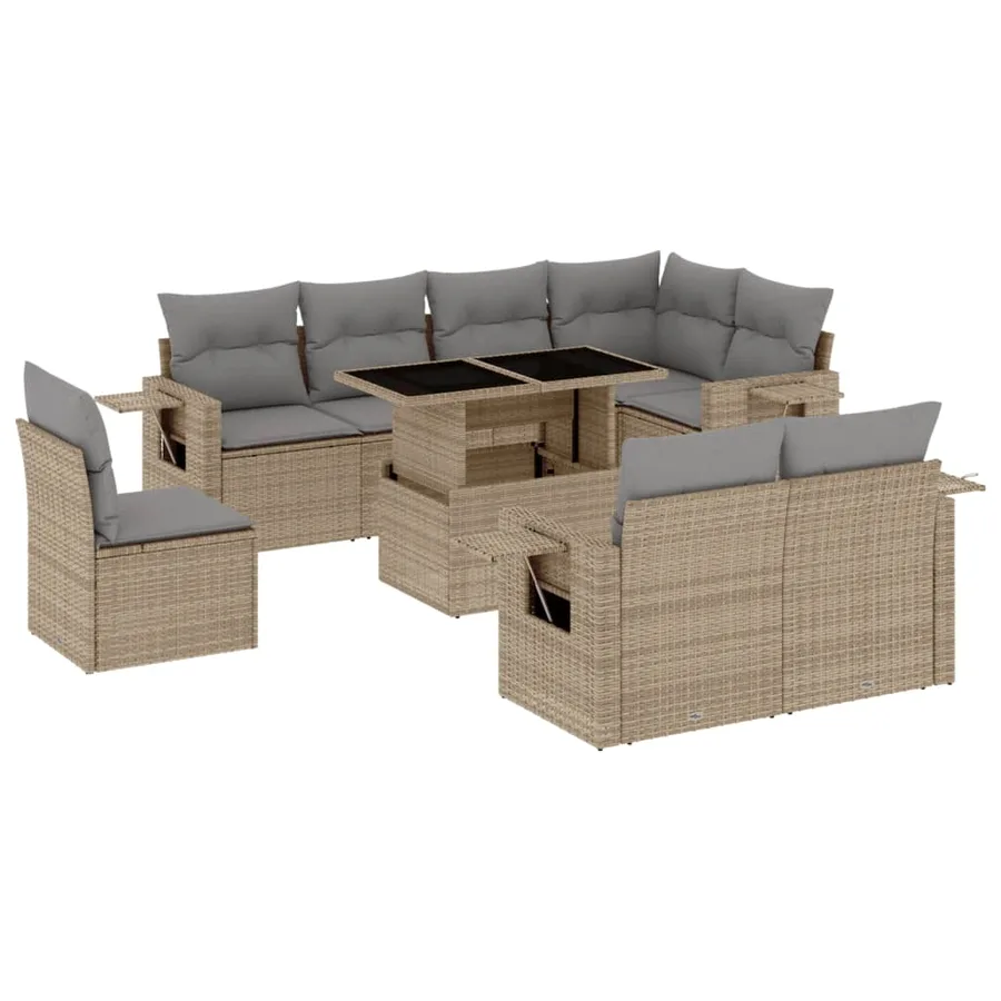 Salon de jardin avec coussins 9 pcs beige résine tressée - 2