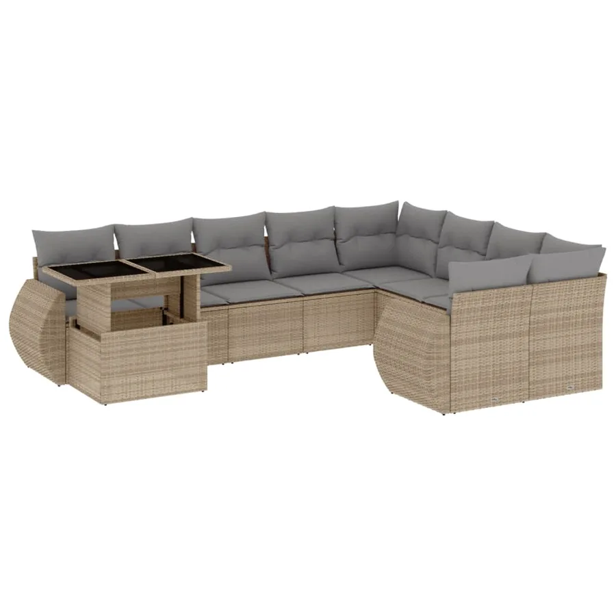 Salon de jardin avec coussins 10 pcs beige résine tressée - 2