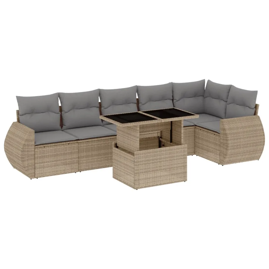 Salon de jardin avec coussins 7 pcs beige résine tressée - 2