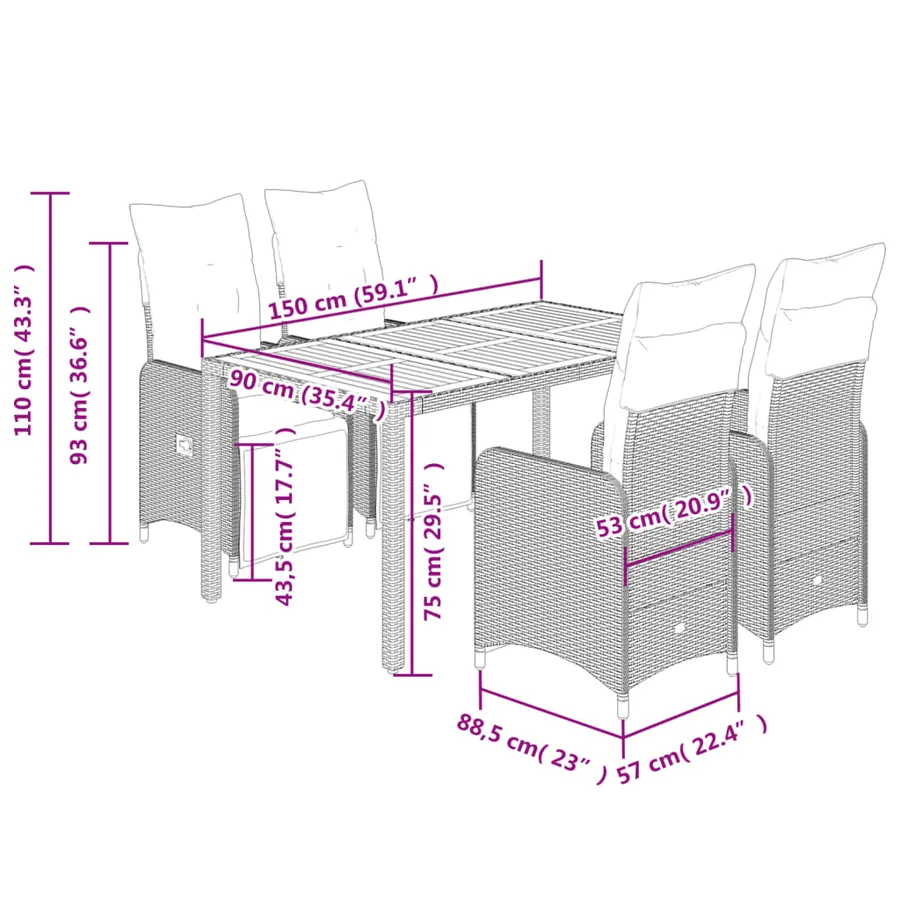 Ensemble de bistro de jardin 5 pcs coussins noir poly rotin - 7