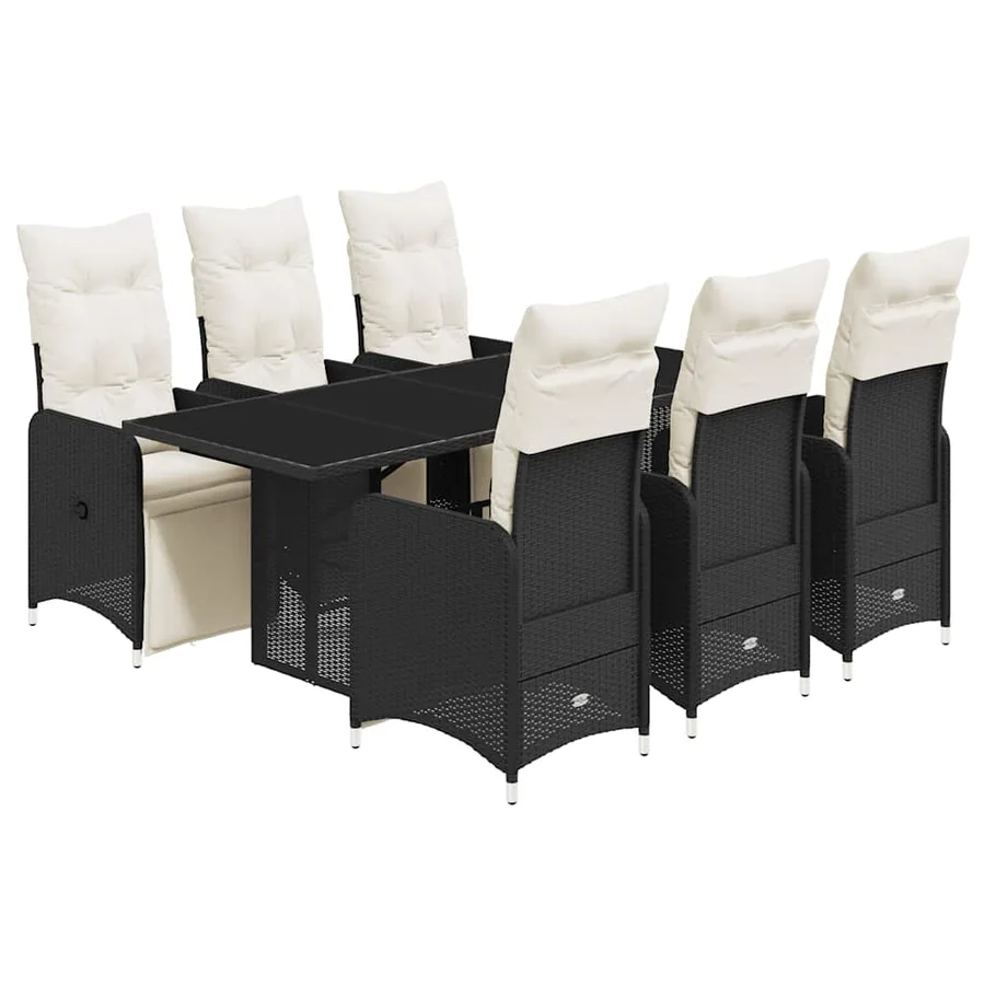 Ensemble de bistro de jardin 7 pcs coussins noir poly rotin - 2