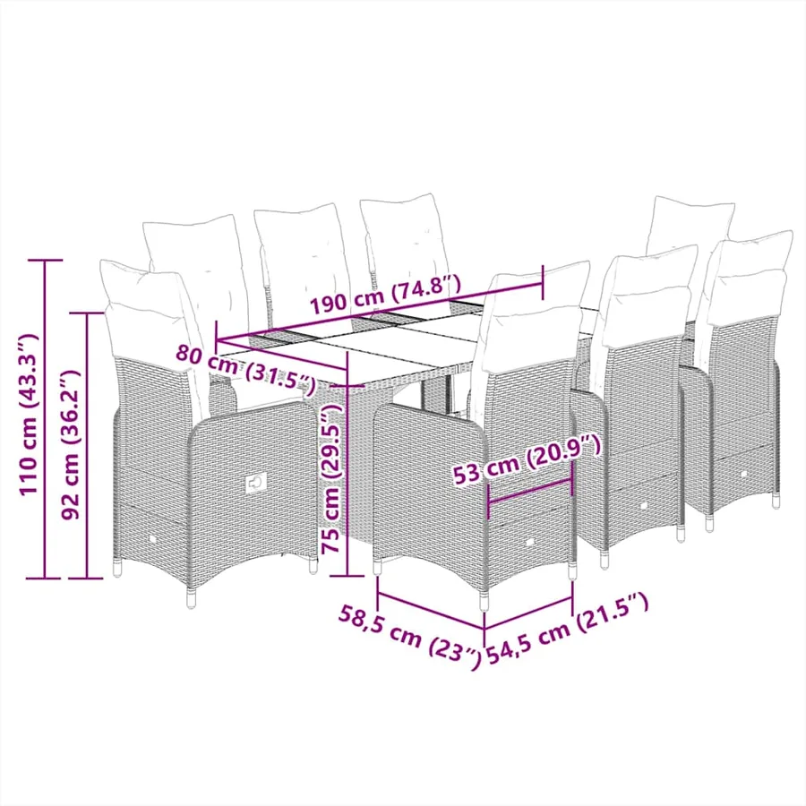 Ensemble de bistro de jardin 7 pcs coussins noir poly rotin - 7