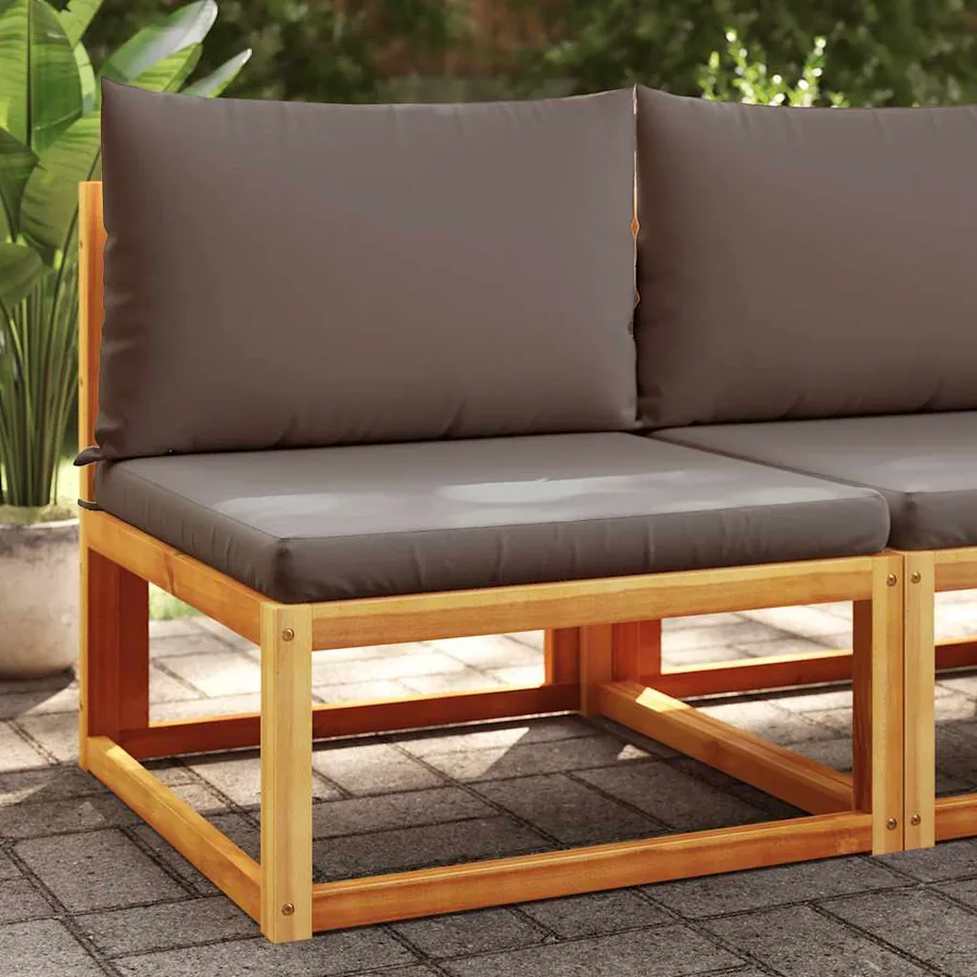 Canapé de jardin sans accoudoirs avec coussins en bois d'acacia et rotin