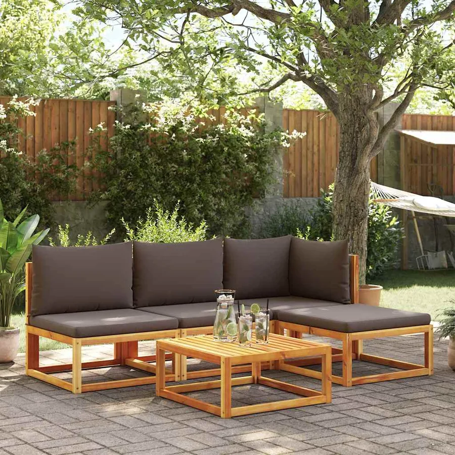 Canapé de jardin sans accoudoirs avec coussins en bois d'acacia et rotin - 3