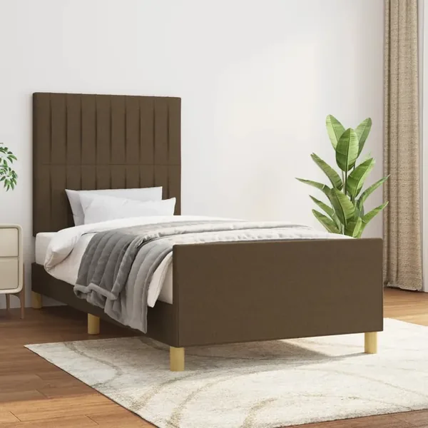 Cadre de lit sans matelas marron foncé 90x200 cm tissu