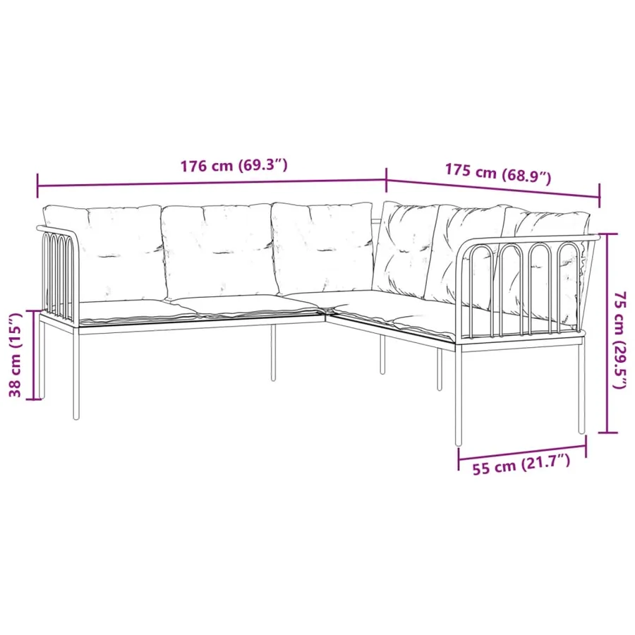 Ensemble de canapés de jardin et coussins noir acier textilène - 10